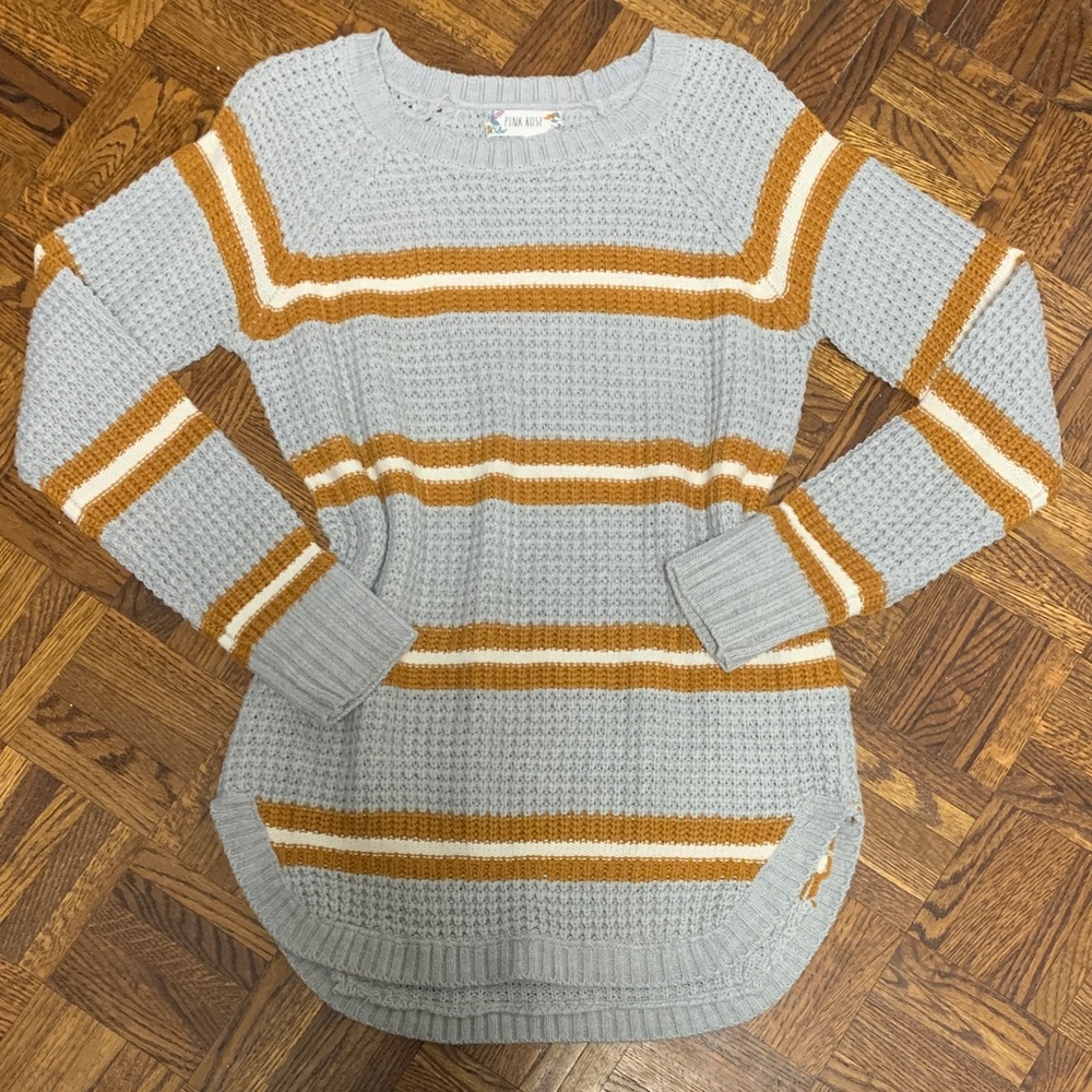 Striped Gray and yellowish Women's knit Sweater